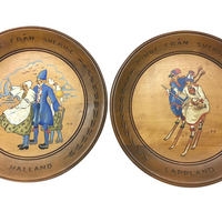 Swedish Hand-painted Wooden Plate with Skiing Couple